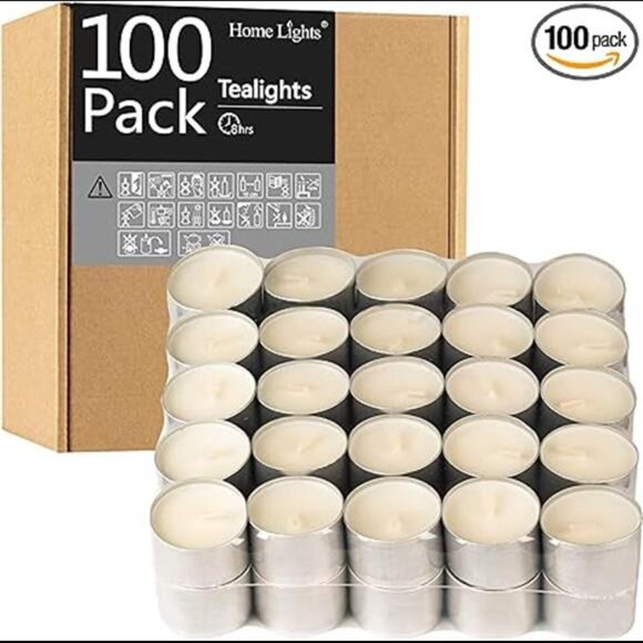 Unscented Tealight Candles - 100 Pack, 8hr Smokeless White Votive Candles - Picture 7 of 7